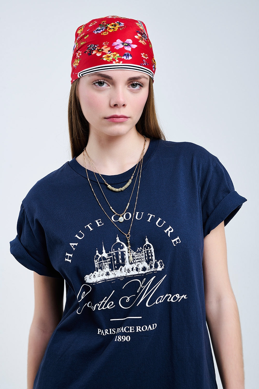 Dark Blue T Shirt With Castle Manor Design