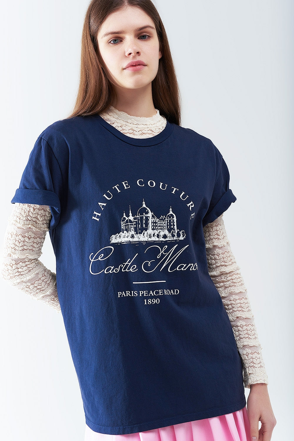Dark Blue T Shirt With Castle Manor Design