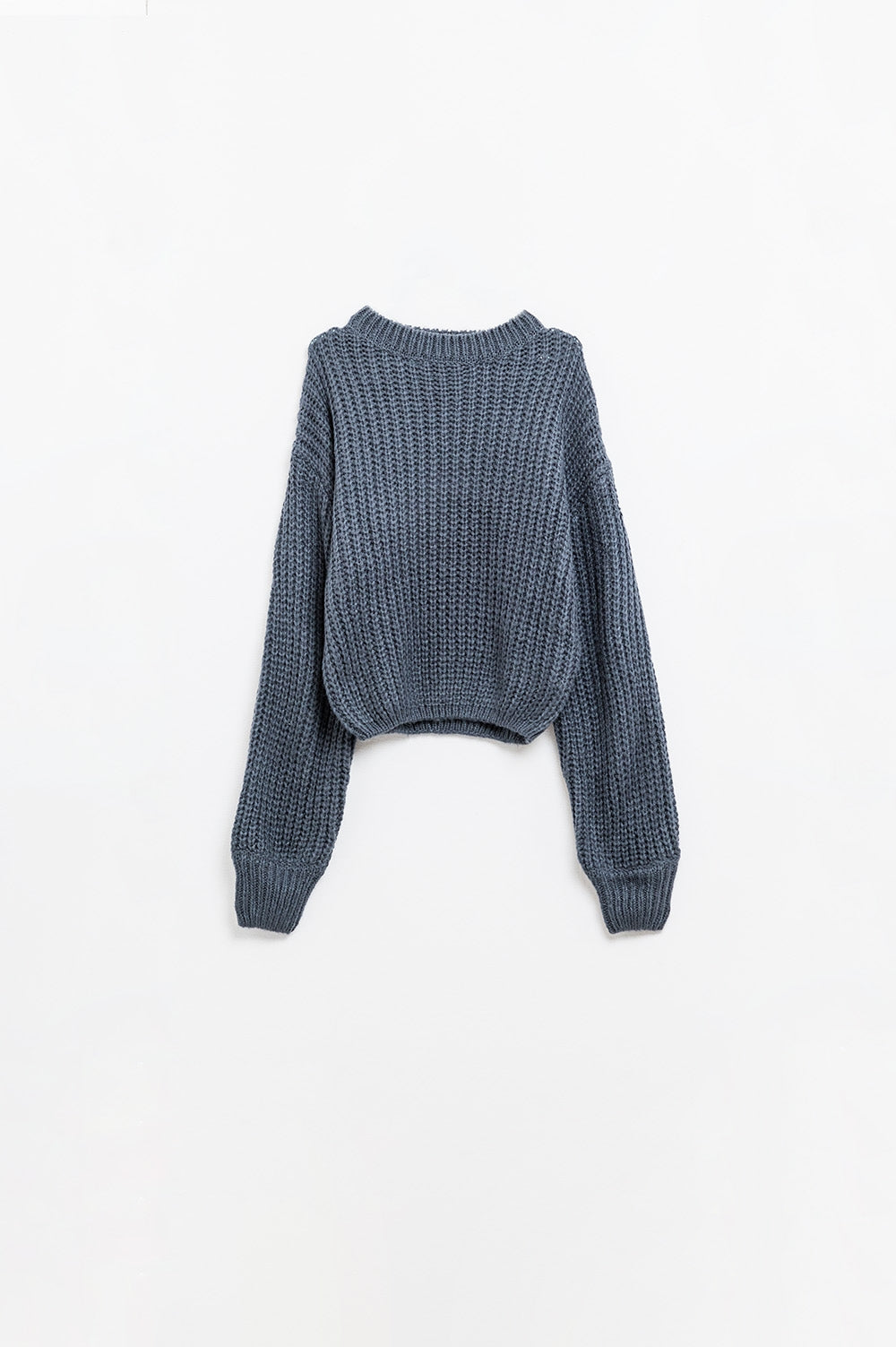 Q2 Dark grey chunky knit sweater with balloon sleeves