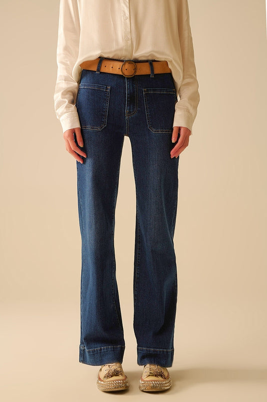 Q2 Dark wash jeans with wide leg and pockets