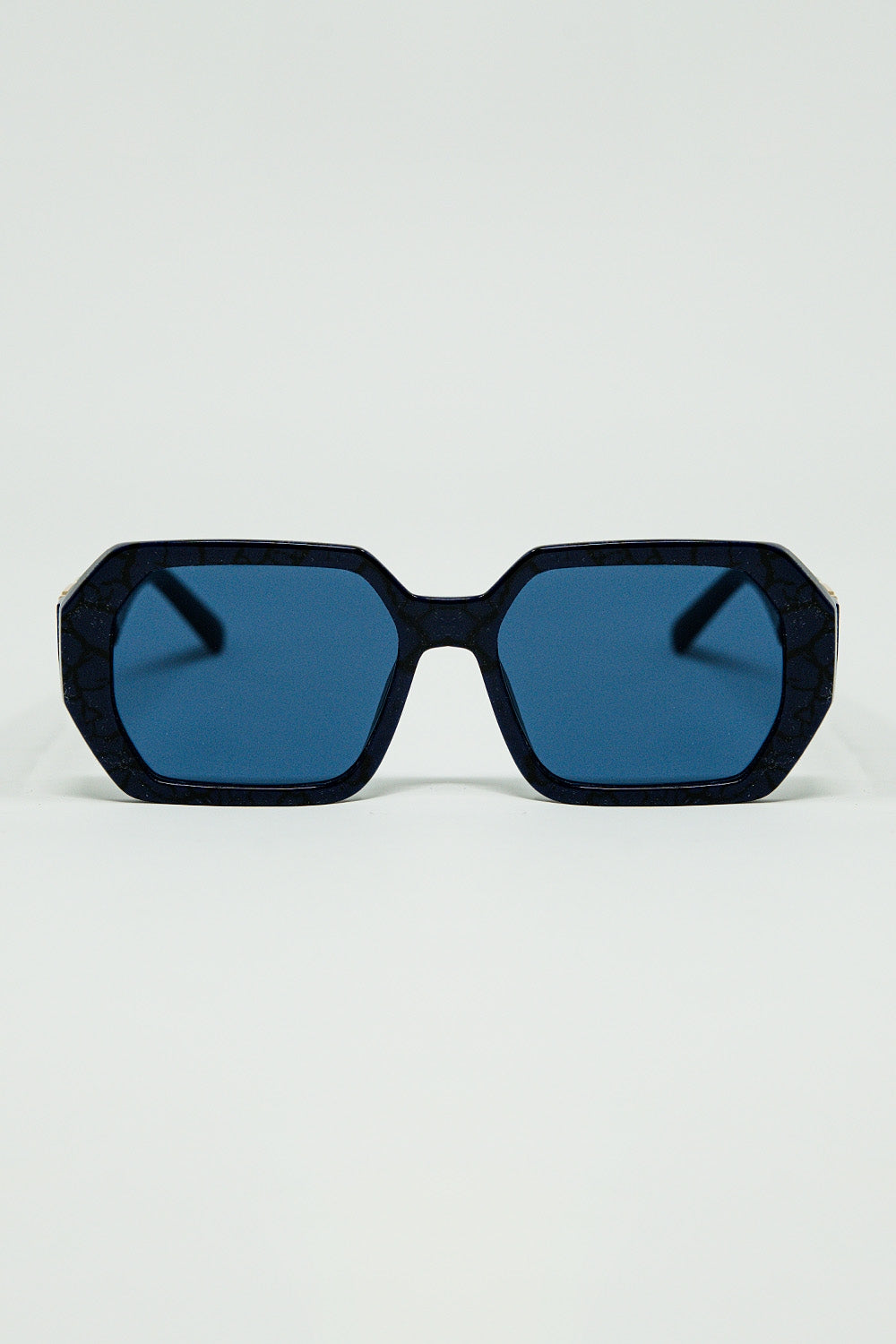 Q2 Diamond-Shaped Sunglasses In Black with Deep Blue Lenses