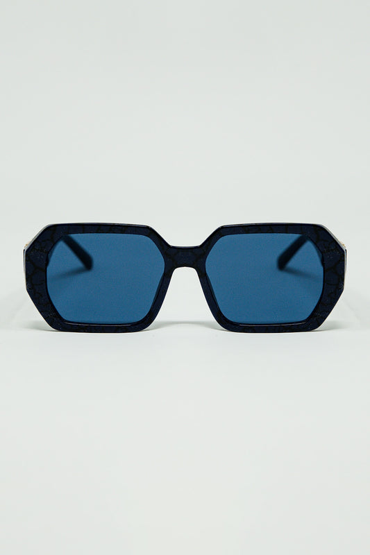 Q2 Diamond-Shaped Sunglasses In Black with Deep Blue Lenses