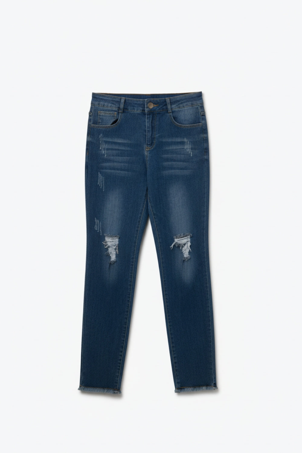 Q2 Distressed Skinny Jeans in Mid wash With Raw Edge