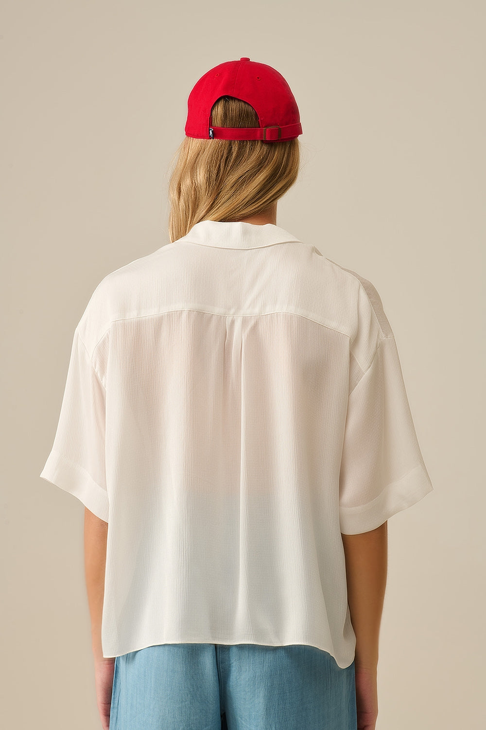 Draped Short Sleeve Blouse in White