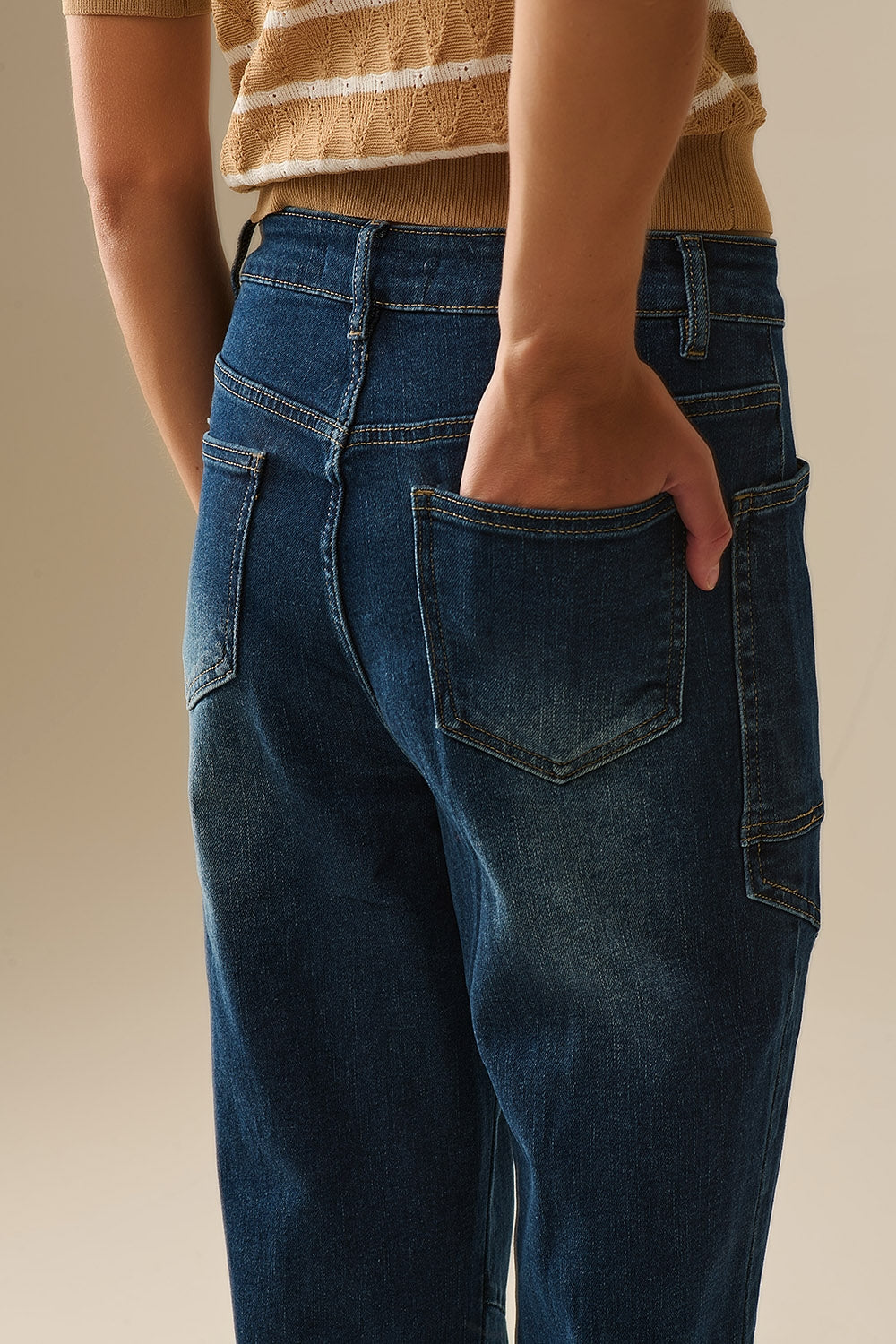 Drawstring Waist Wide-Leg Jeans in Dark wash