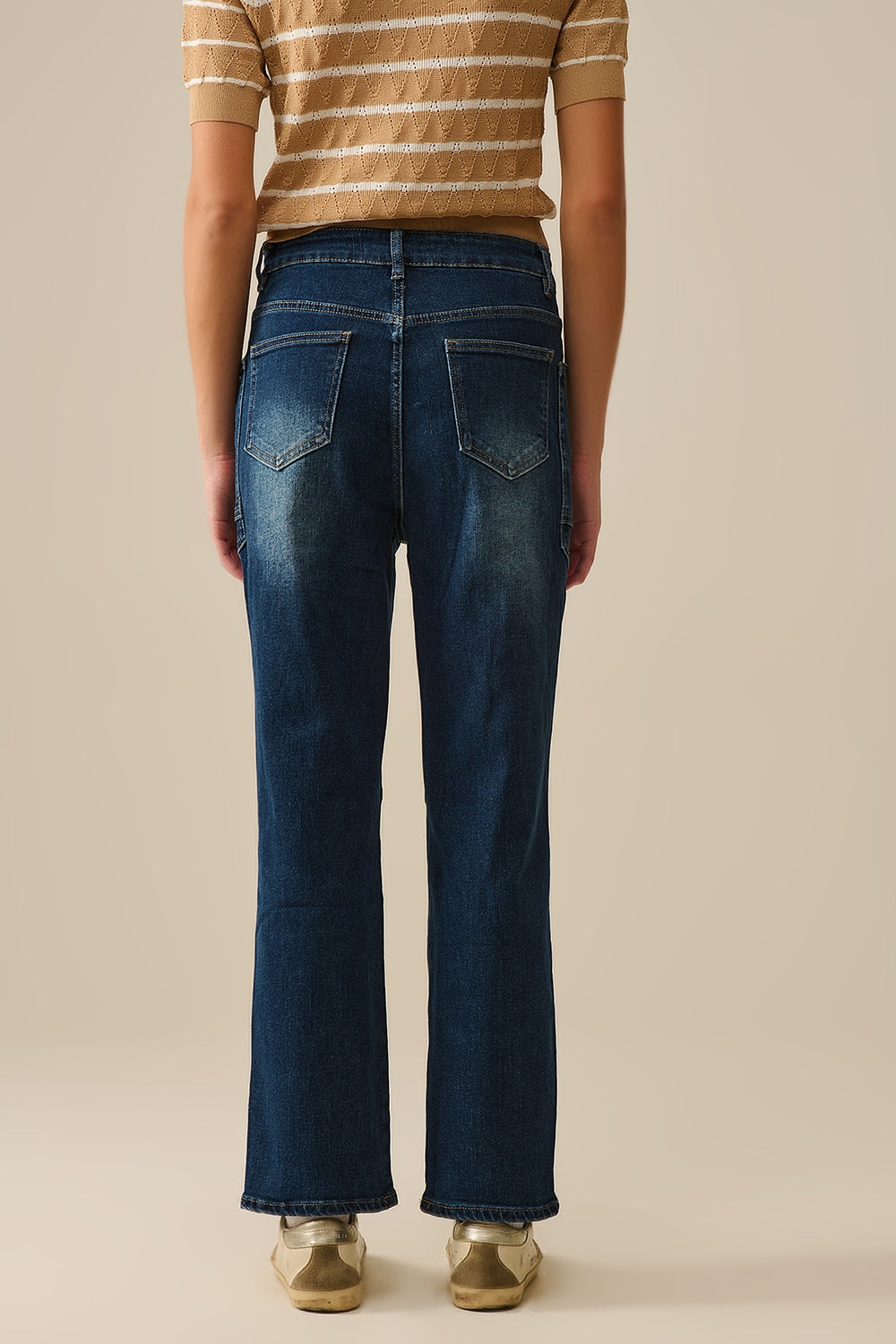 Drawstring Waist Wide-Leg Jeans in Dark wash