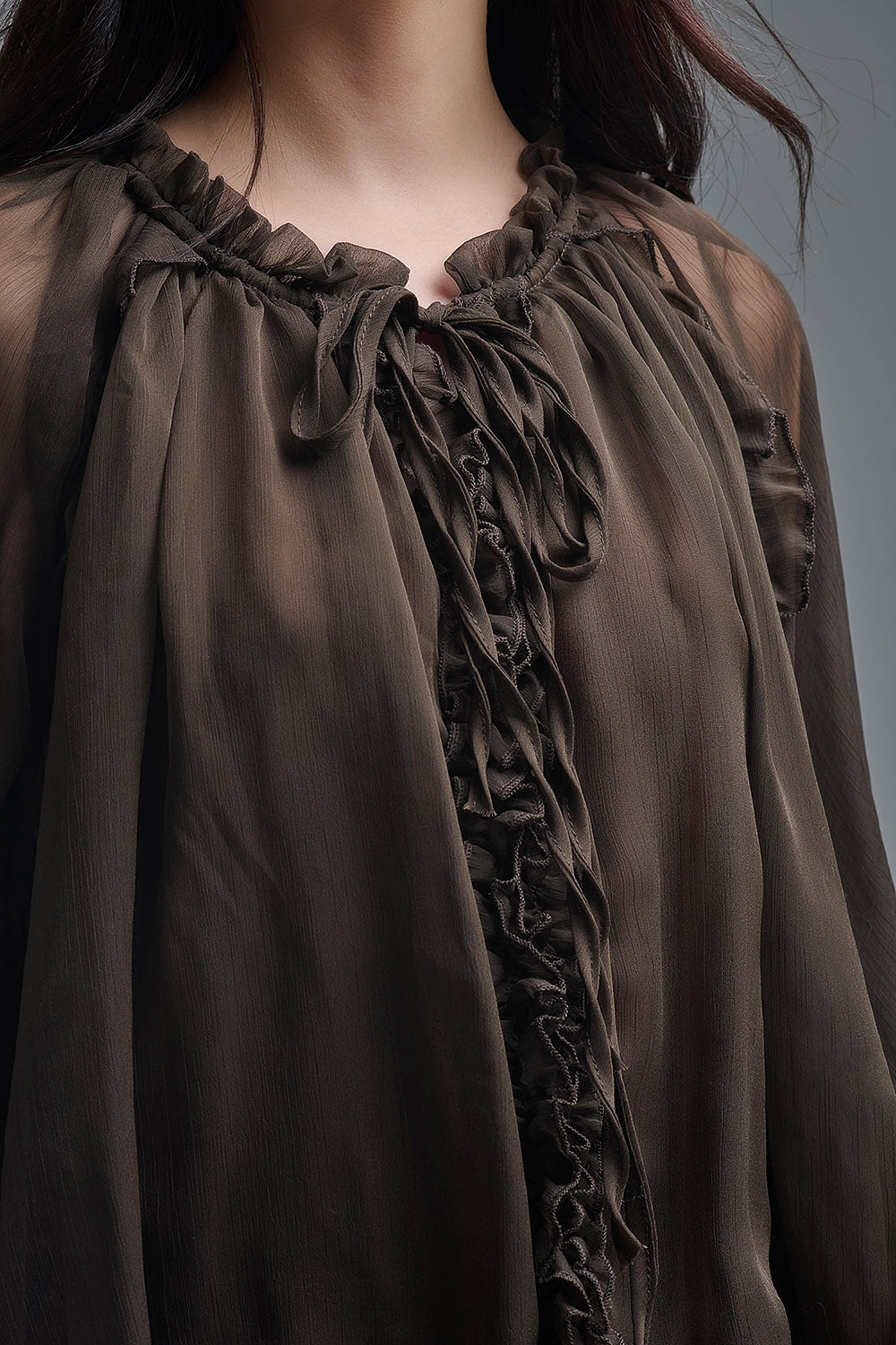 Dropped Waist Romantic Chiffon Brown Dress