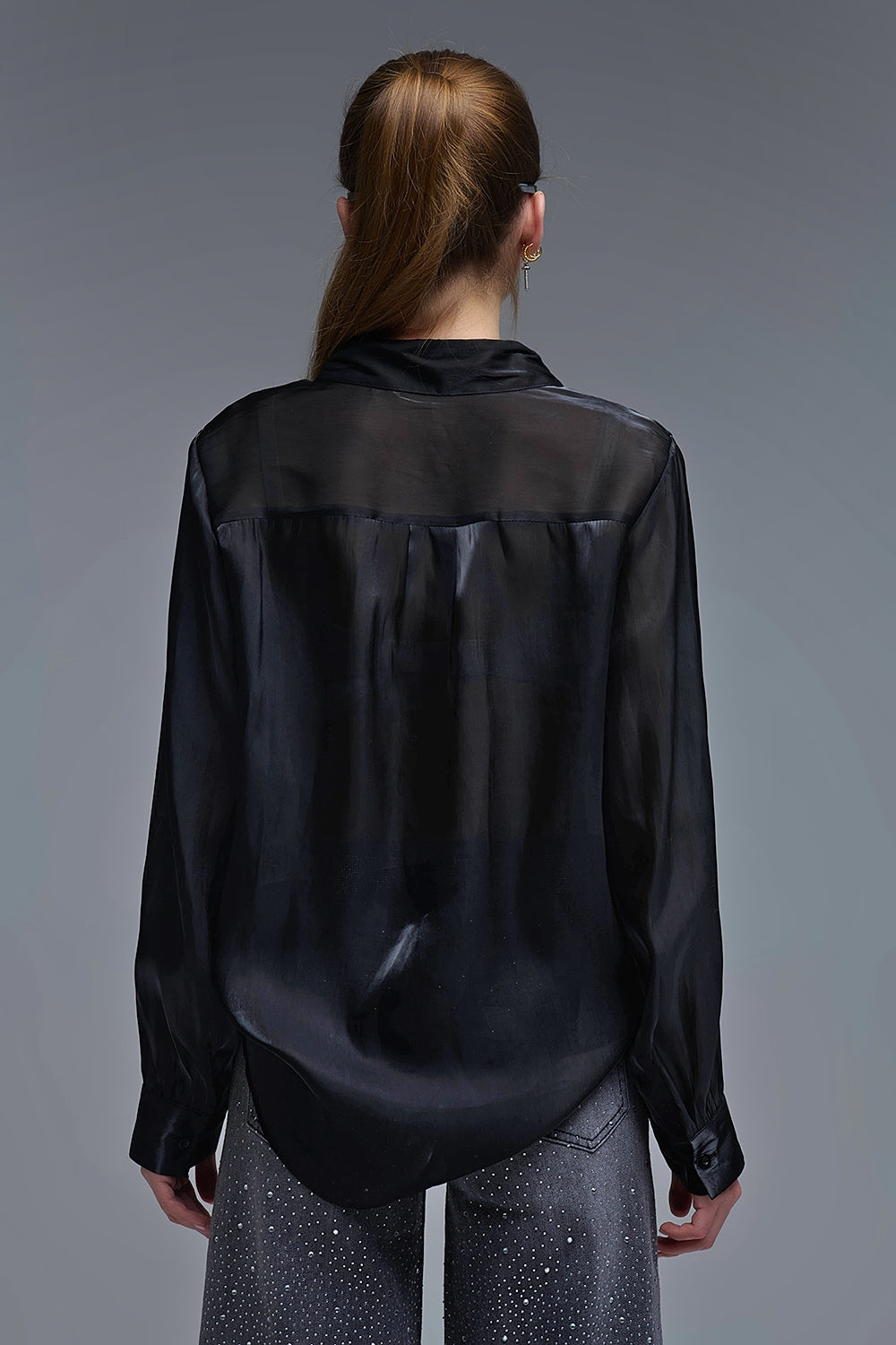Elegant Black Shirt in Satin Silk