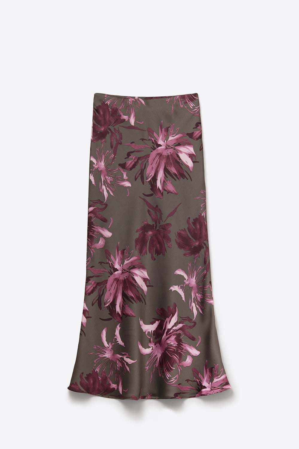 Elegant Floral Midi Skirt made in satin grey