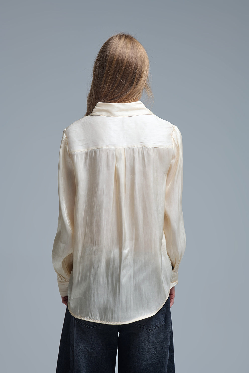 Elegant Light Beige Shirt in Satin Silk