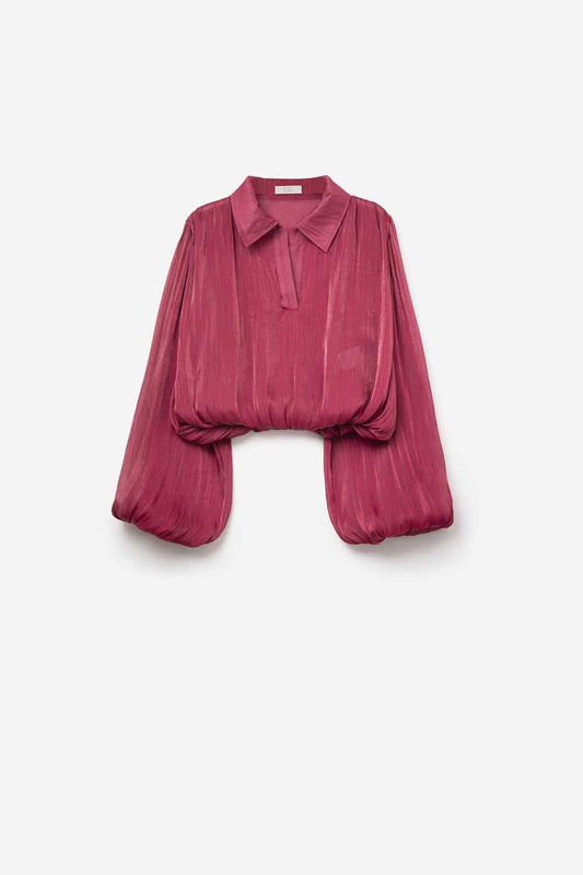 Q2 Elegant shiny Satin Cropped top in fucshia