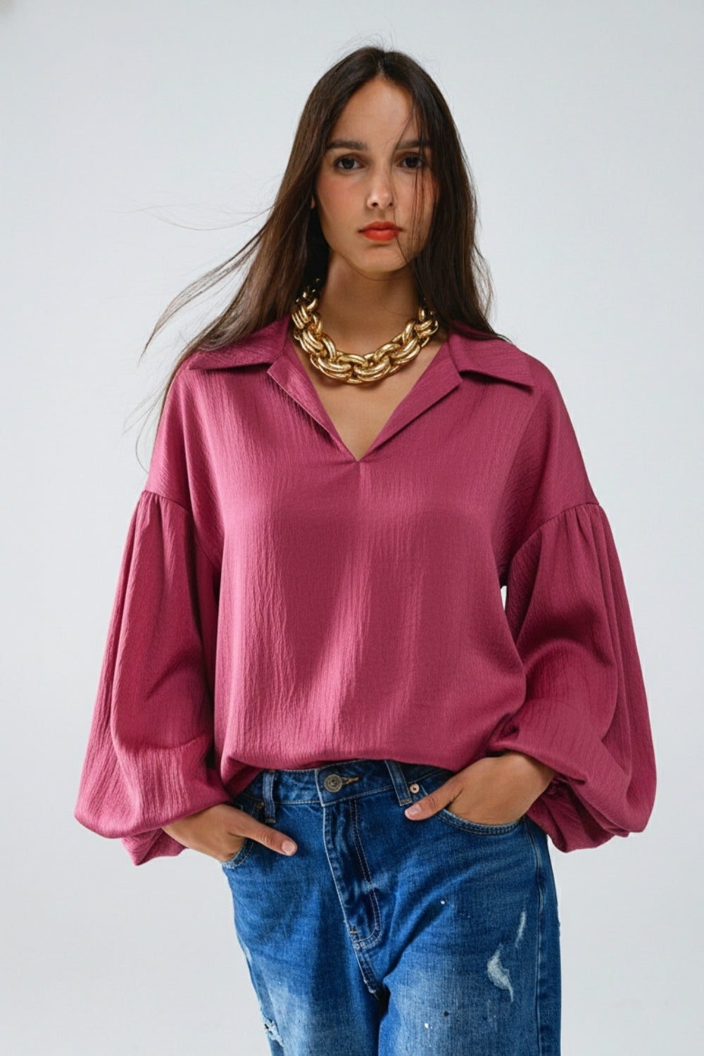 Elegant shiny Satin Cropped top in fucshia