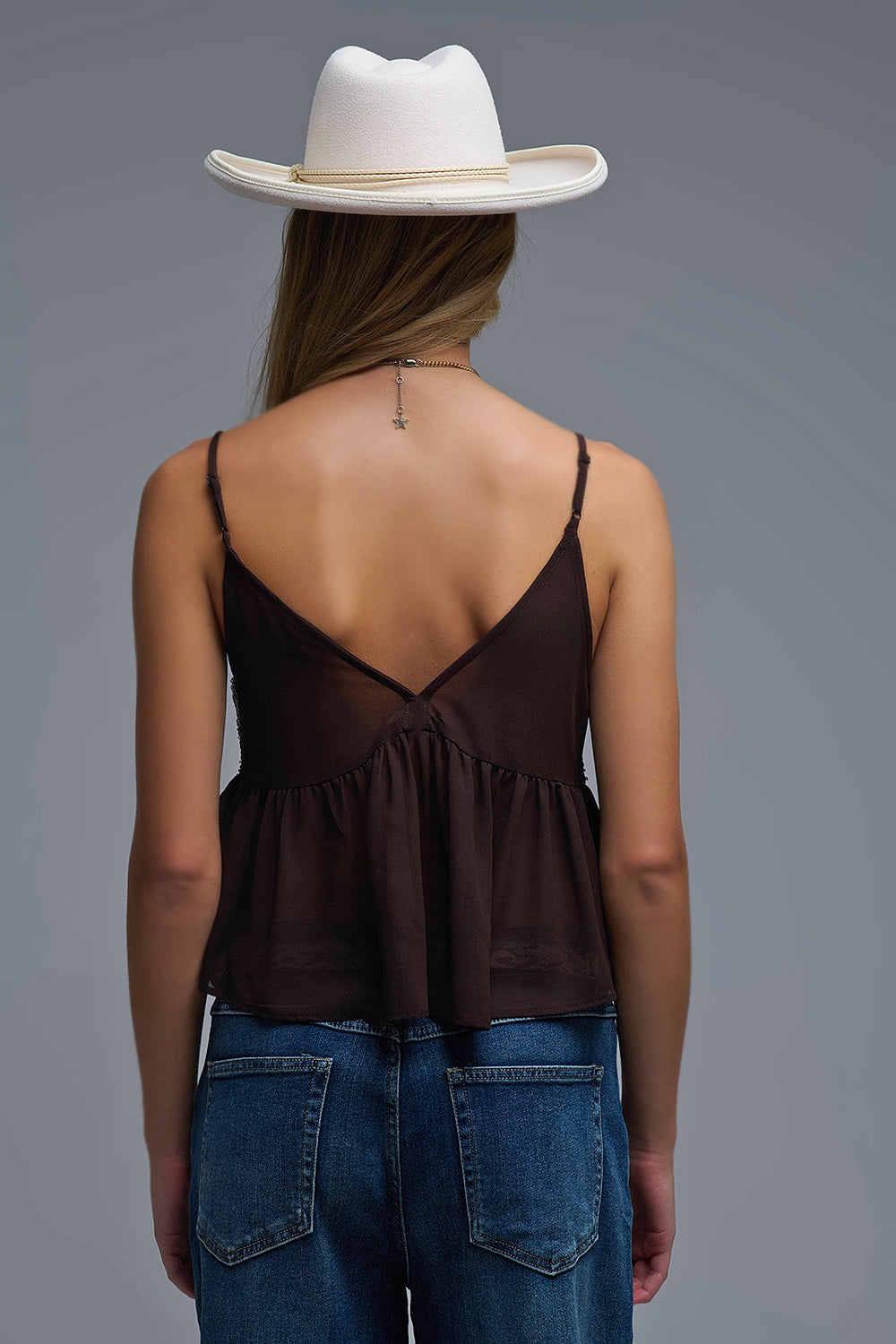 Embellished Sequin Camisole Top in brown