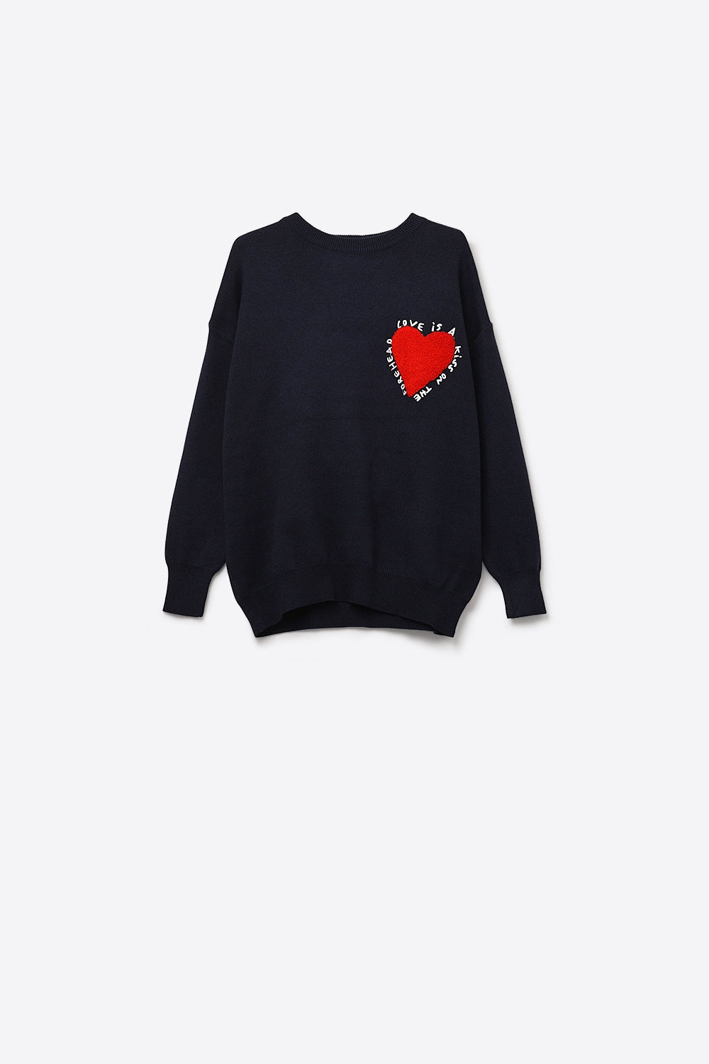 Embroidered Heart knitted jumper With Text in Navy
