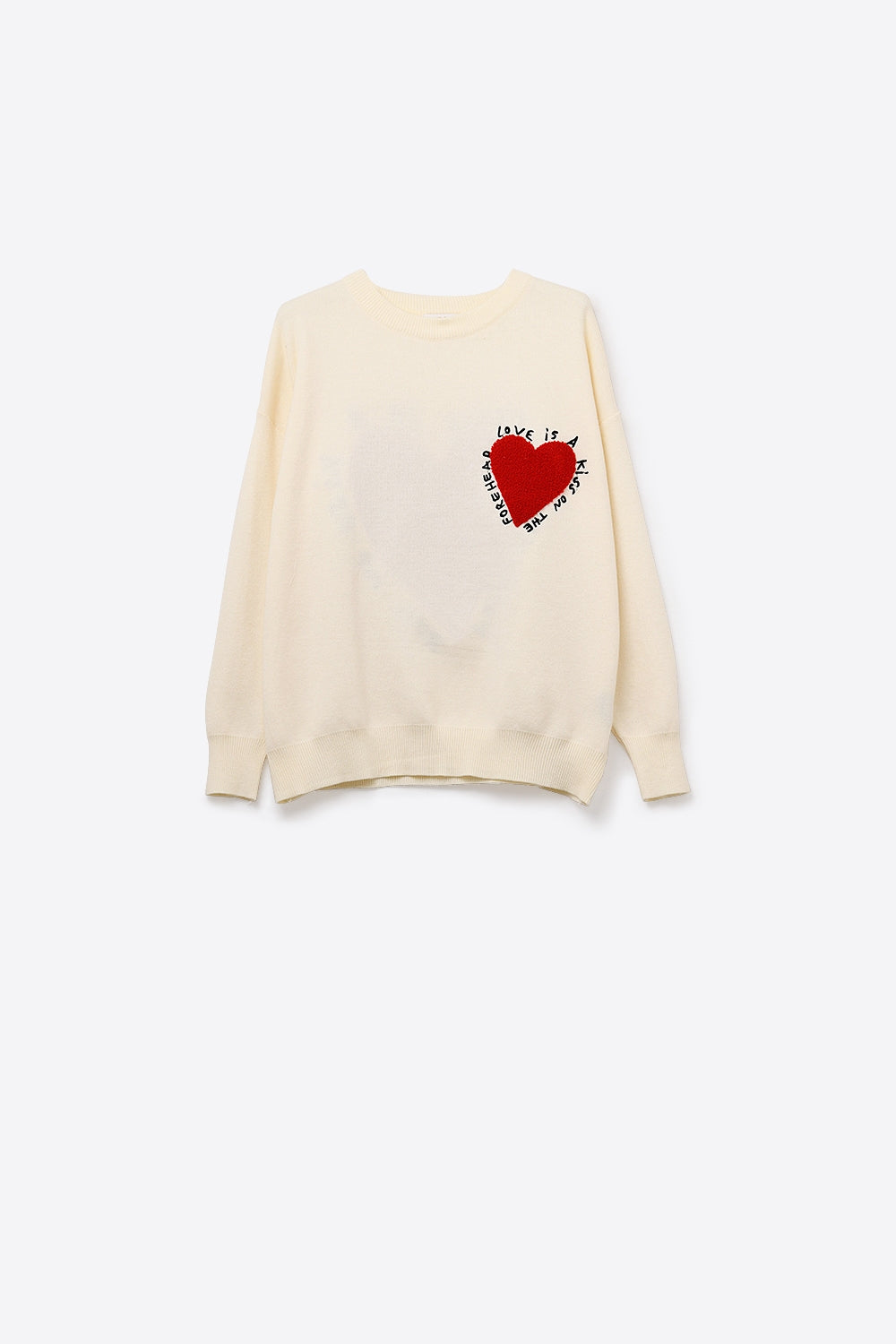 Embroidered Heart knitted Sweatshirt With Text in Cream