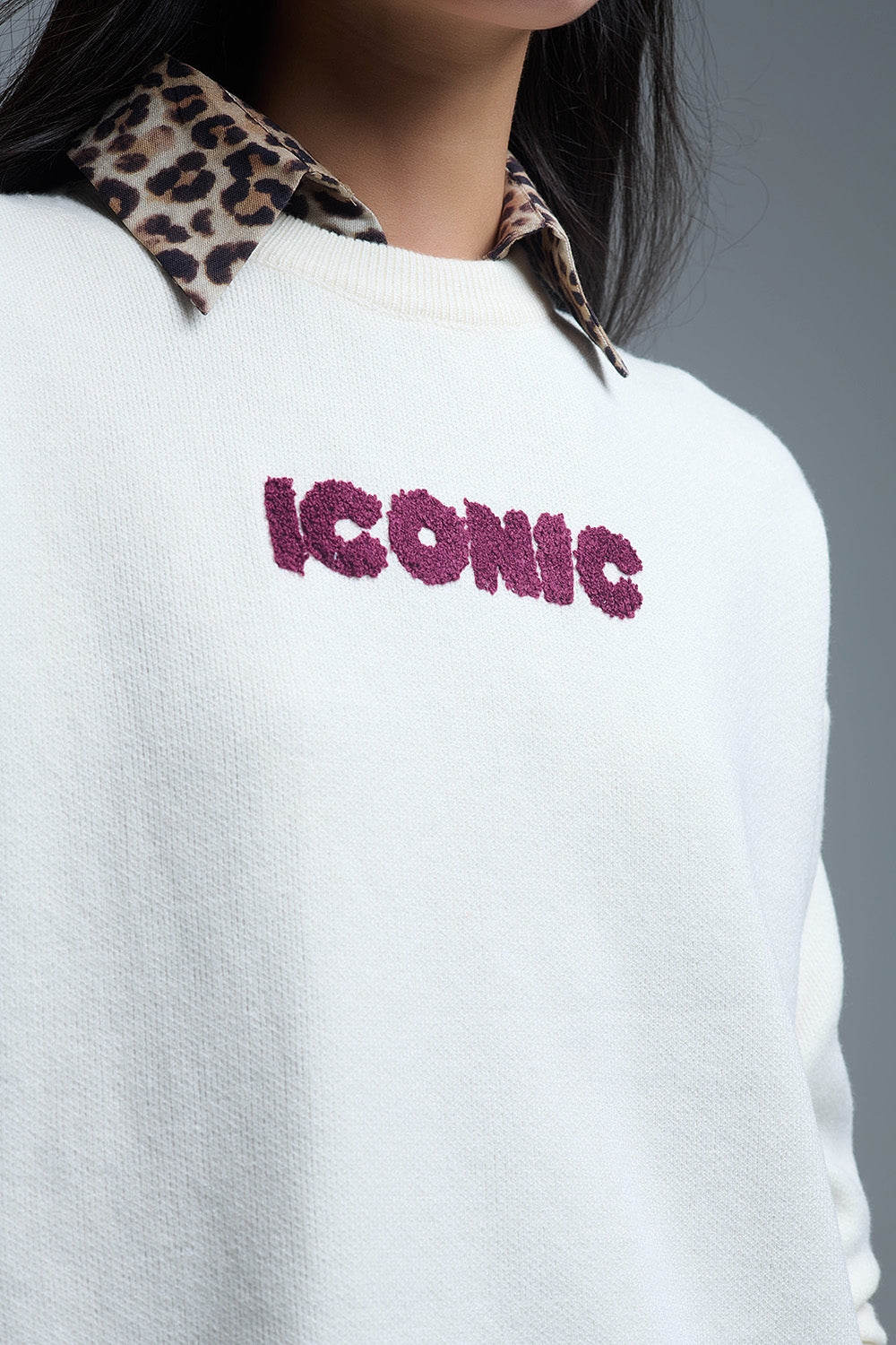 Embroidered ICONIC Sweater with Global Tour Back Print in Cream