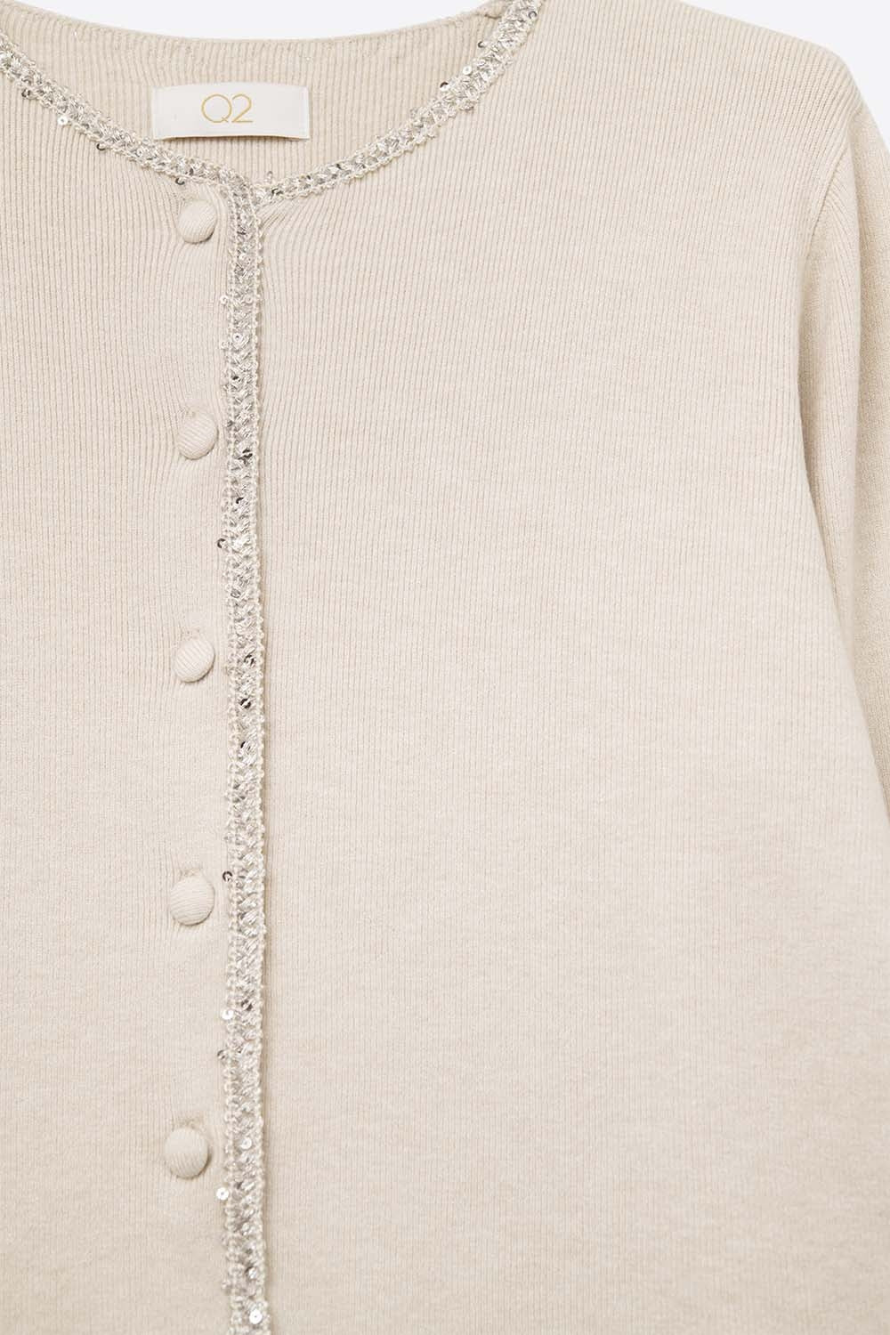 fijngebreid beige vest met strass-detail