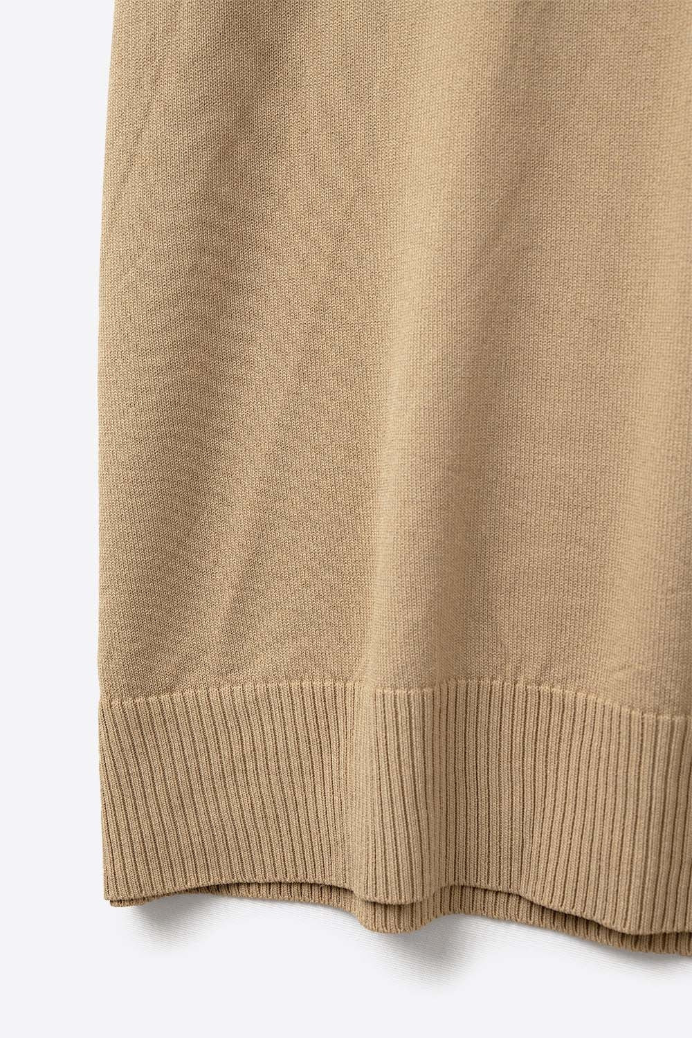 Fine Knit Polo-Style Short Sleeve Top in Camel