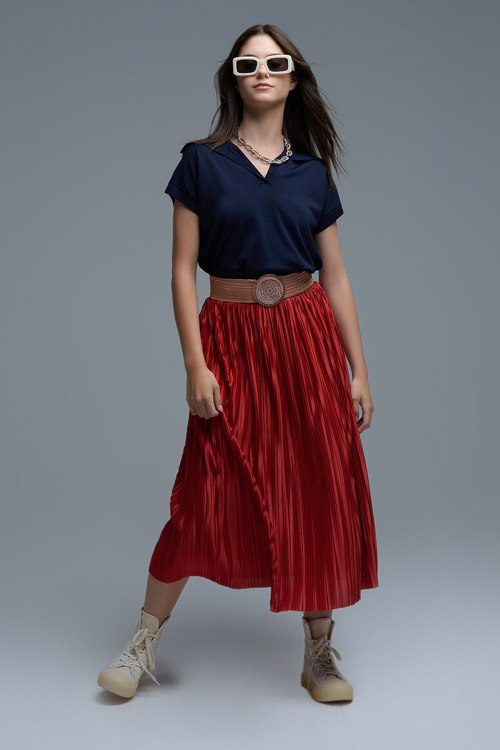 Fijngebreid poloshirt met korte mouwen in marineblauw