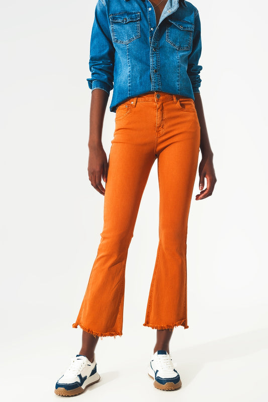 Q2 Flare jeans with raw hem edge in orange