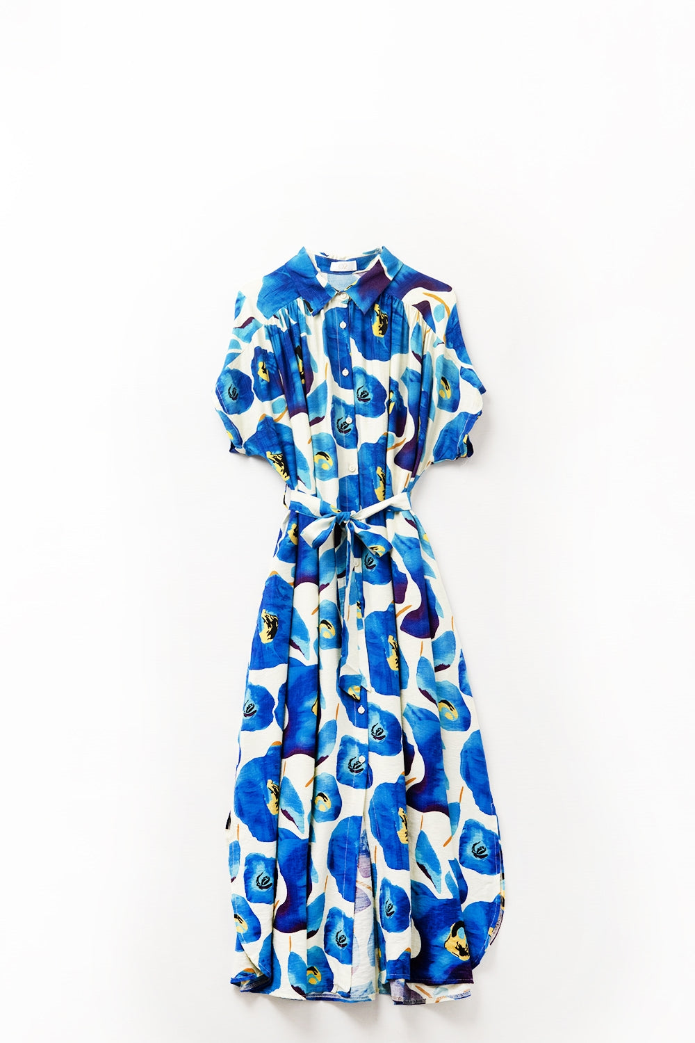 Q2 Floral Bliss Dress in Blue Cyan and Yellow details