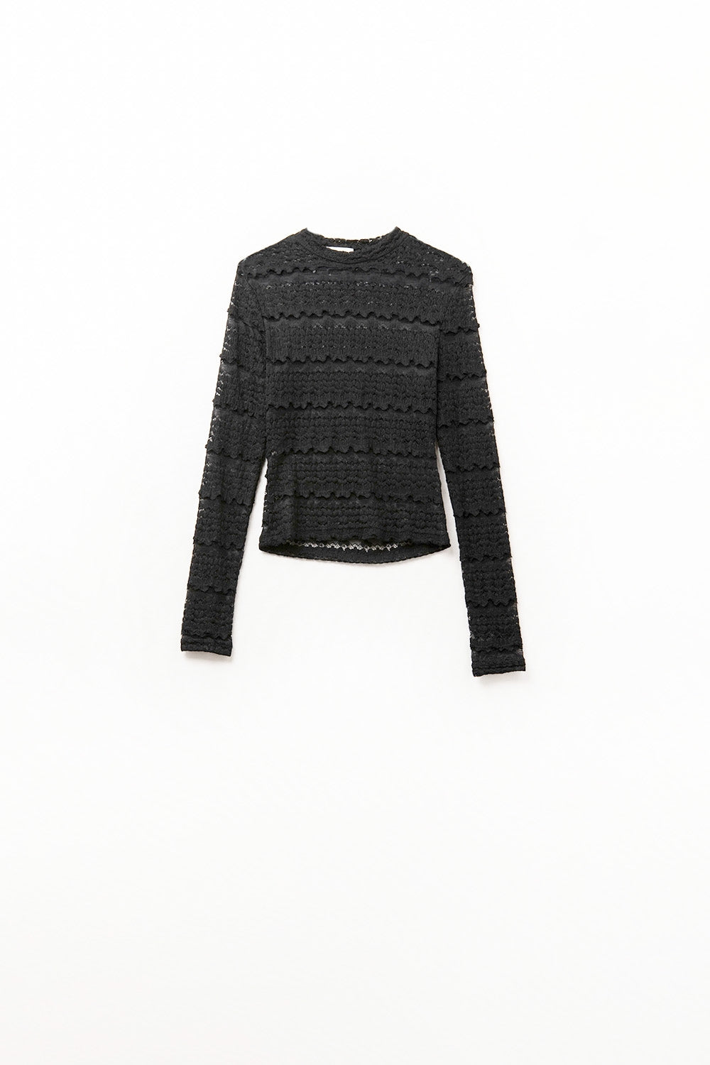 Q2 Floral Lace Top With Crew Nech in Black