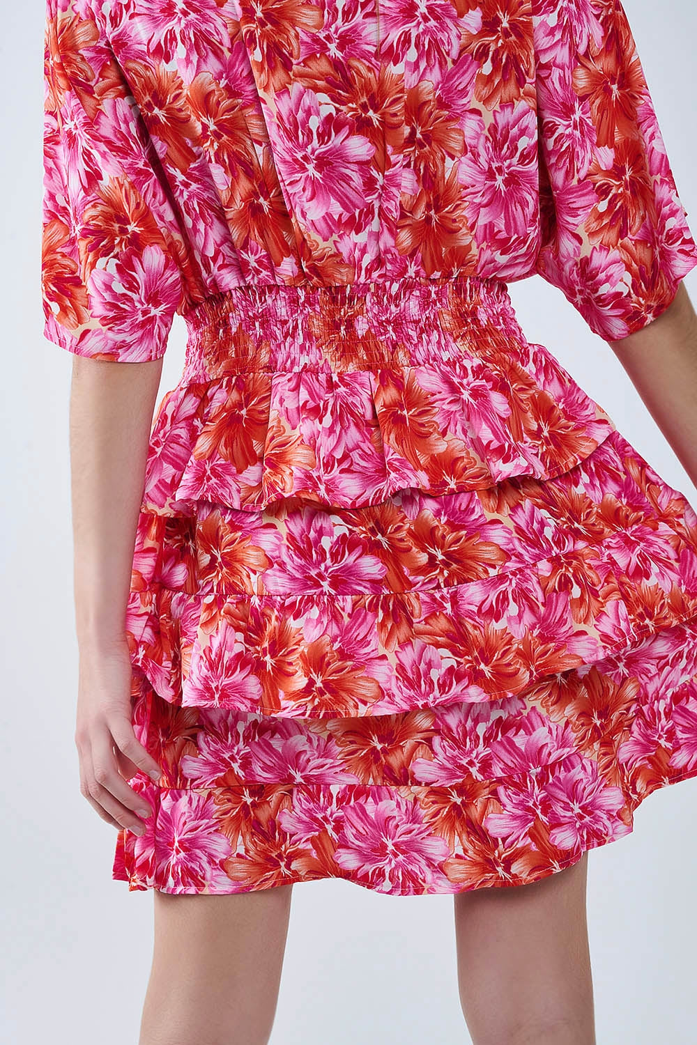 Floral printed Dress With Pink Orange and Red Tones