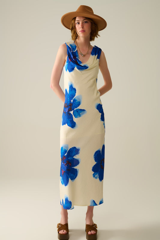 Q2 Flowy sleeveless Blue maxi dress with floral print