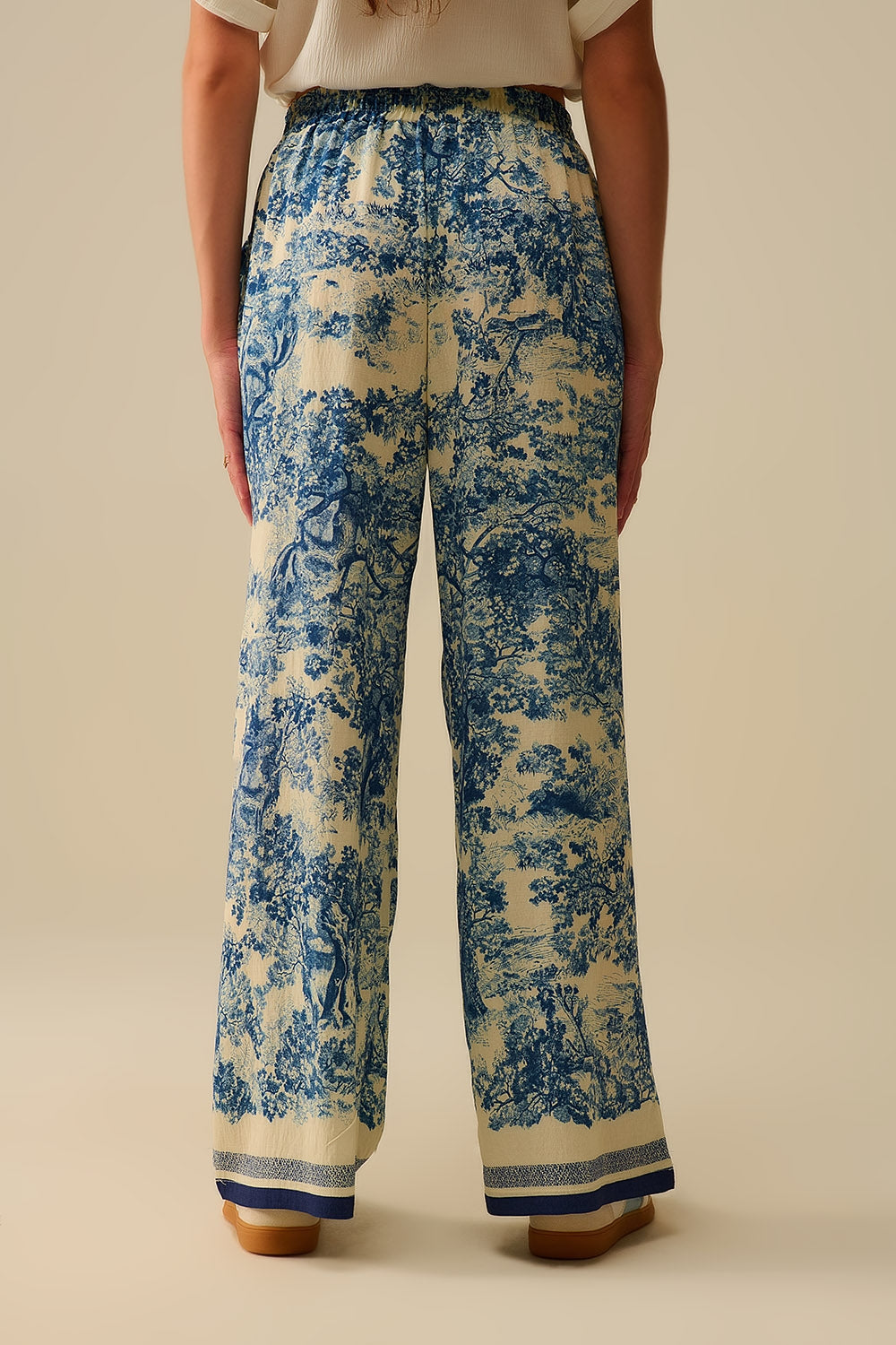 Soepele Toile de Jouy-broek met print en elastische taille