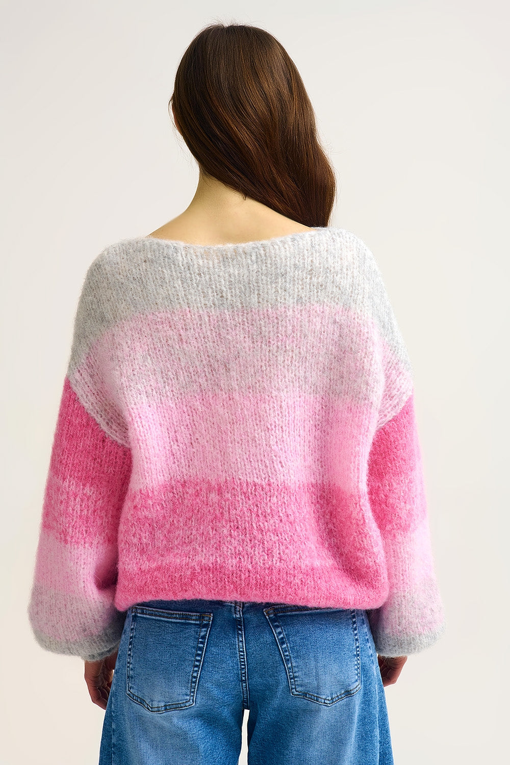 Fluffy Gradient Knit Sweater with Soft pink Color Transitions