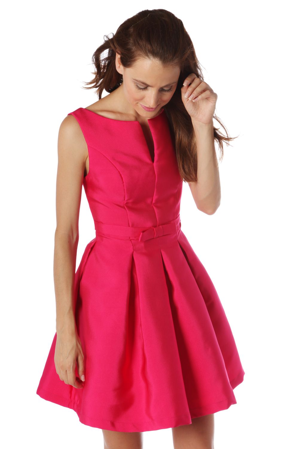 Fuchsia bow waist skater dress