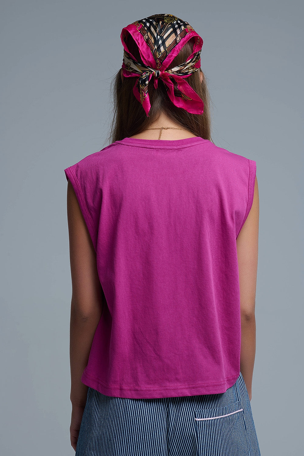 Fuchsia Sleeveless cotton T-shirt