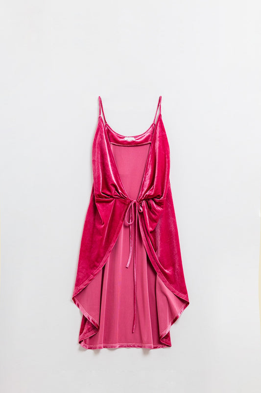 Q2 Fuchsia Velvet Layered Dress with Tie Detail