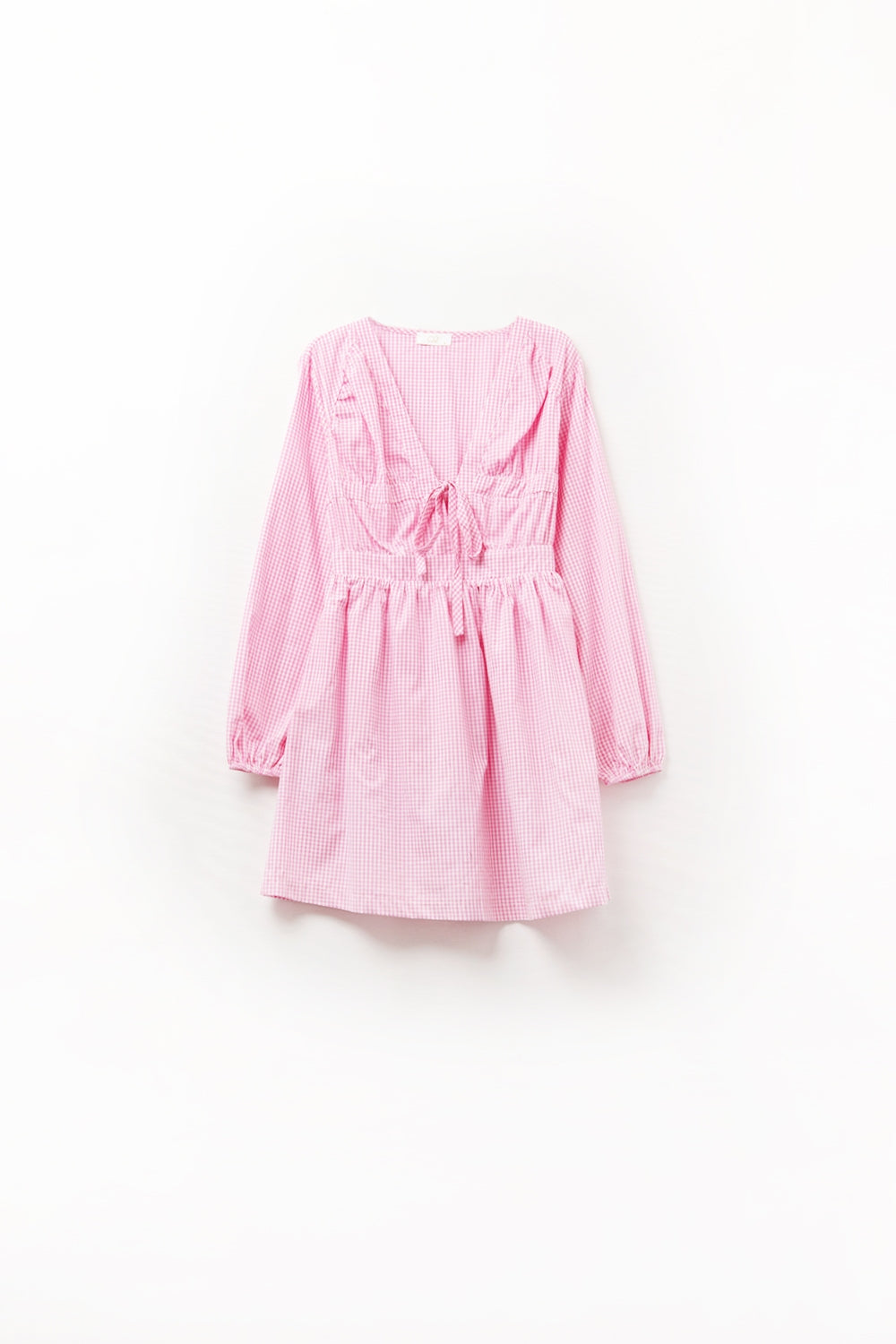 Q2 Gingham Tie-Front Mini Dress in Pink