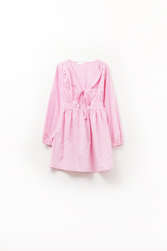 Q2 Gingham Tie-Front Mini Dress in Pink