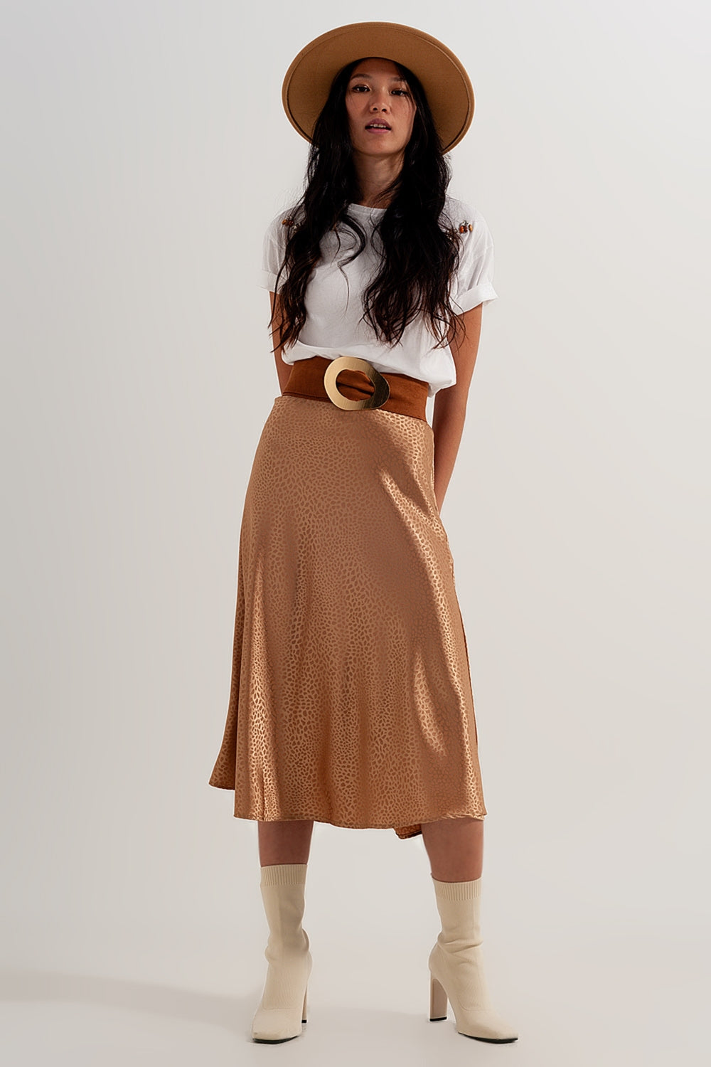 Goudkleurige midi-rok met abstracte dierenprint