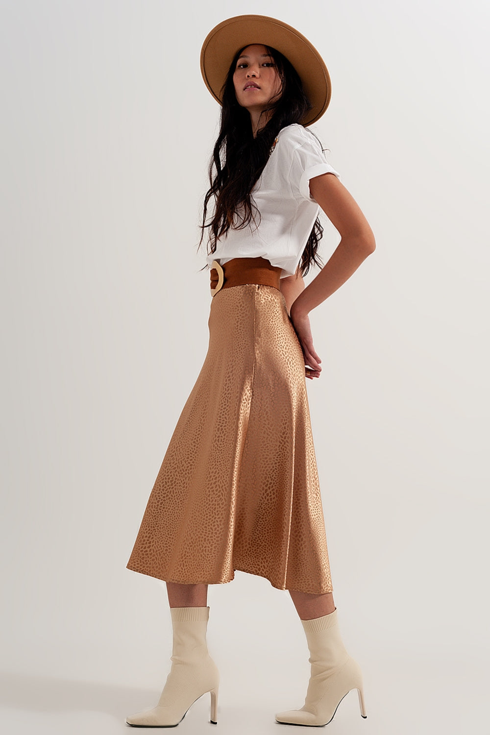 Goudkleurige midi-rok met abstracte dierenprint