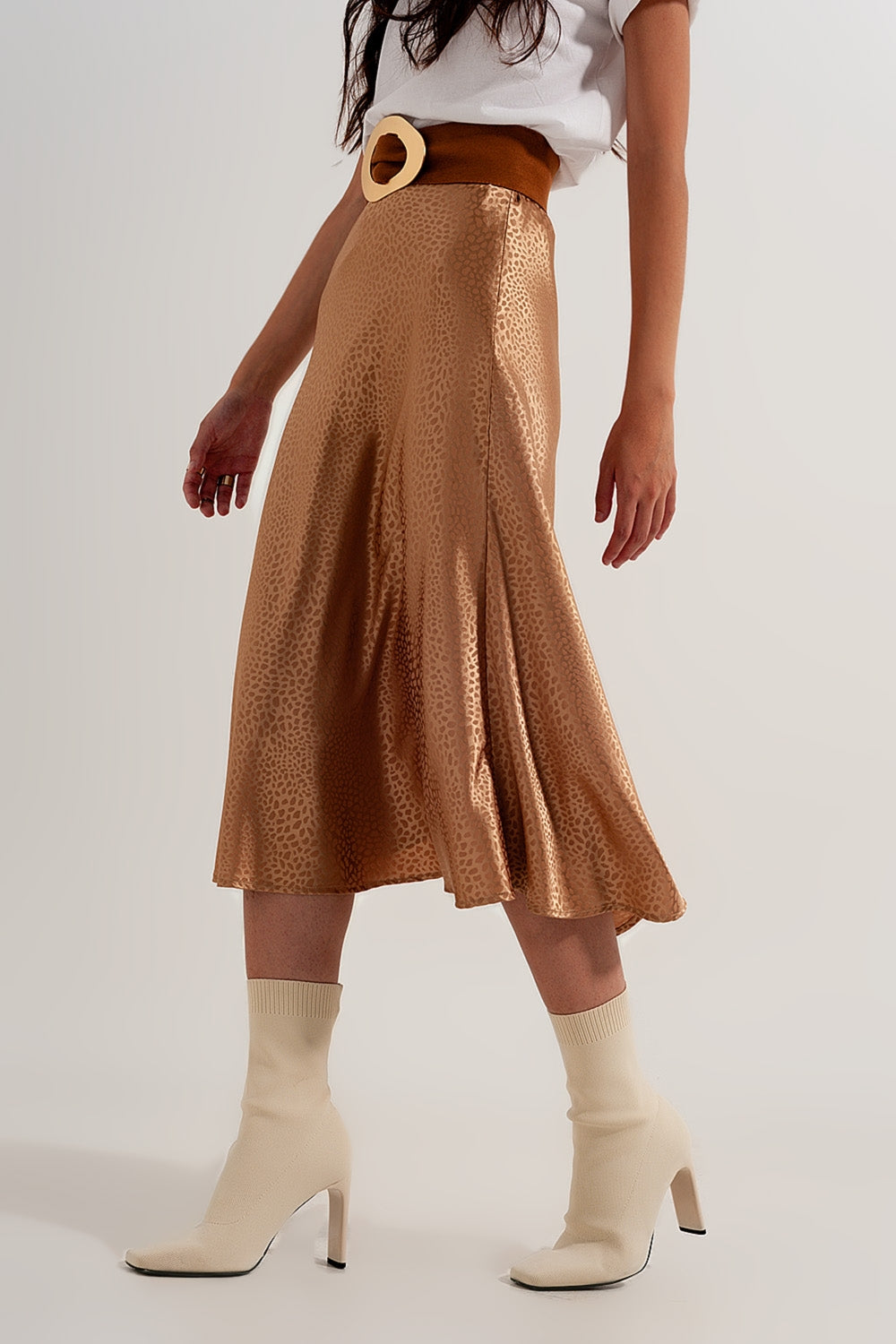 Goudkleurige midi-rok met abstracte dierenprint