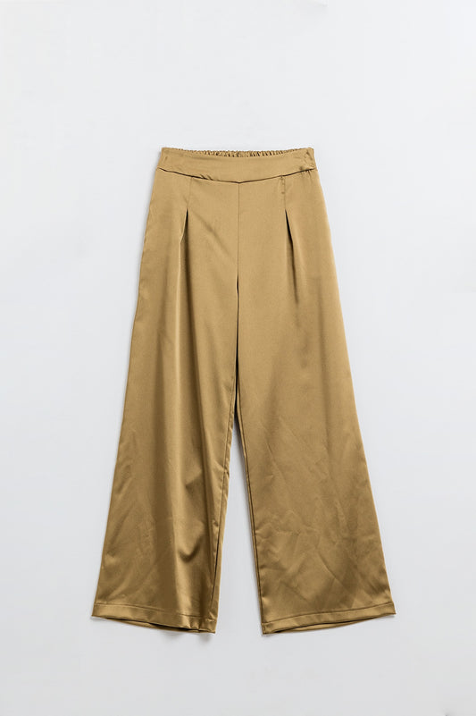 Q2 Gold High Waist Satin Wide Leg Pants
