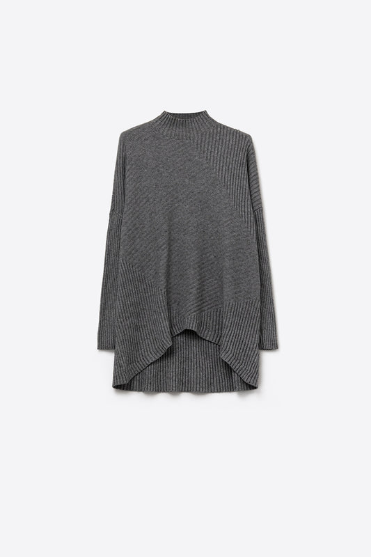Q2 Gray Asymmetric Ribbed Knit Sweater Tunic