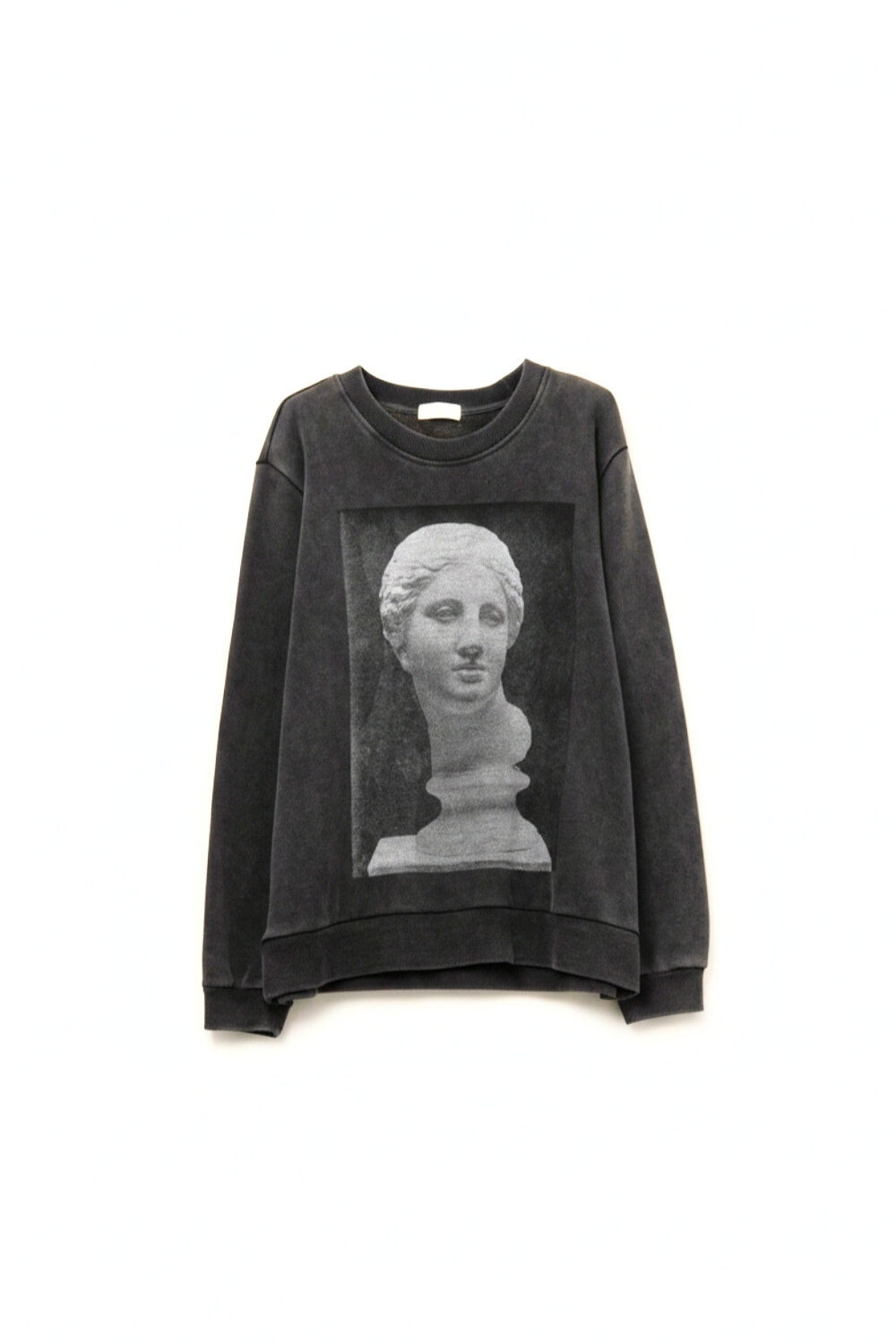 Q2 Gray Oversized Sweater with Aged Statue Print