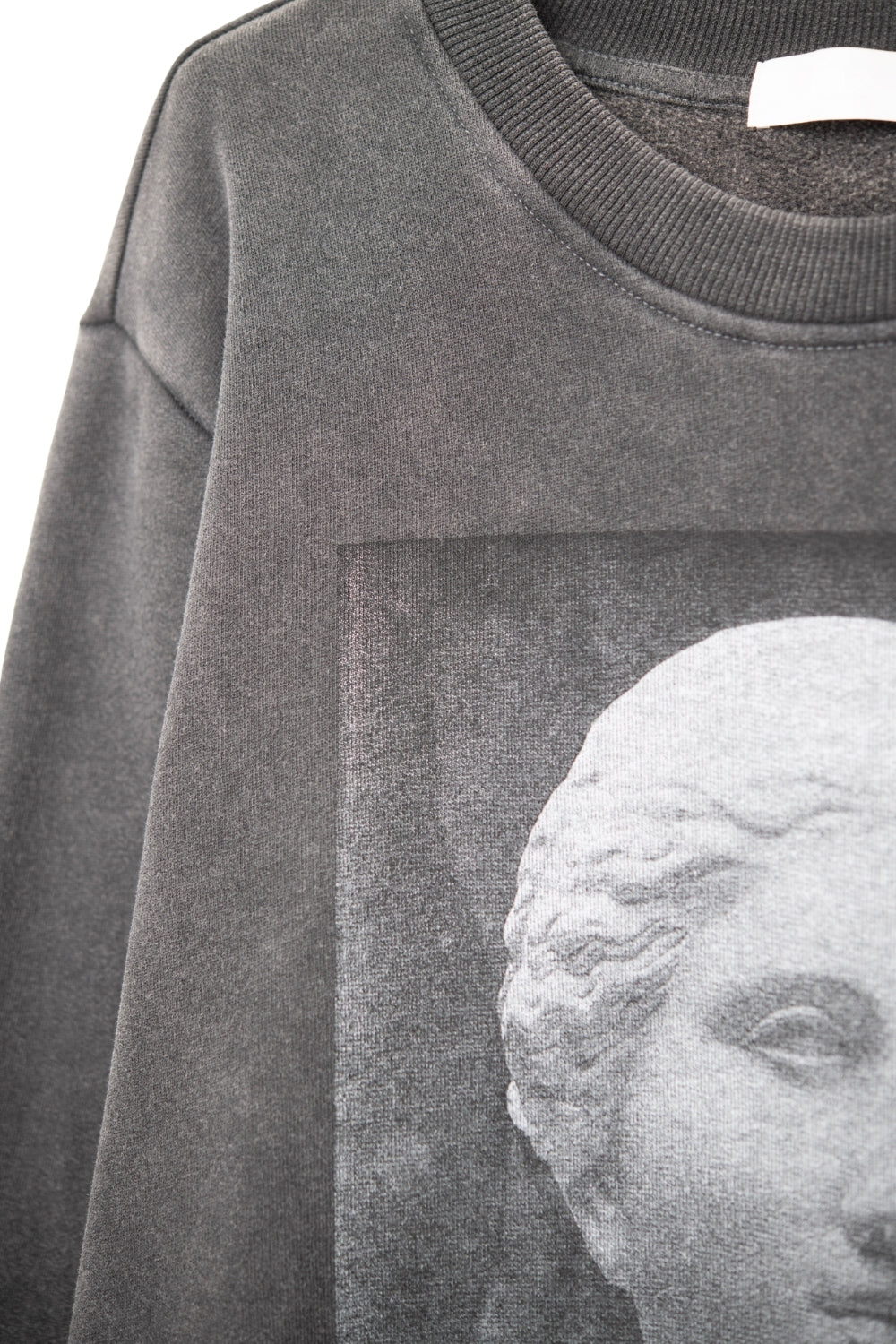 Gray Oversized Sweater with Aged Statue Print