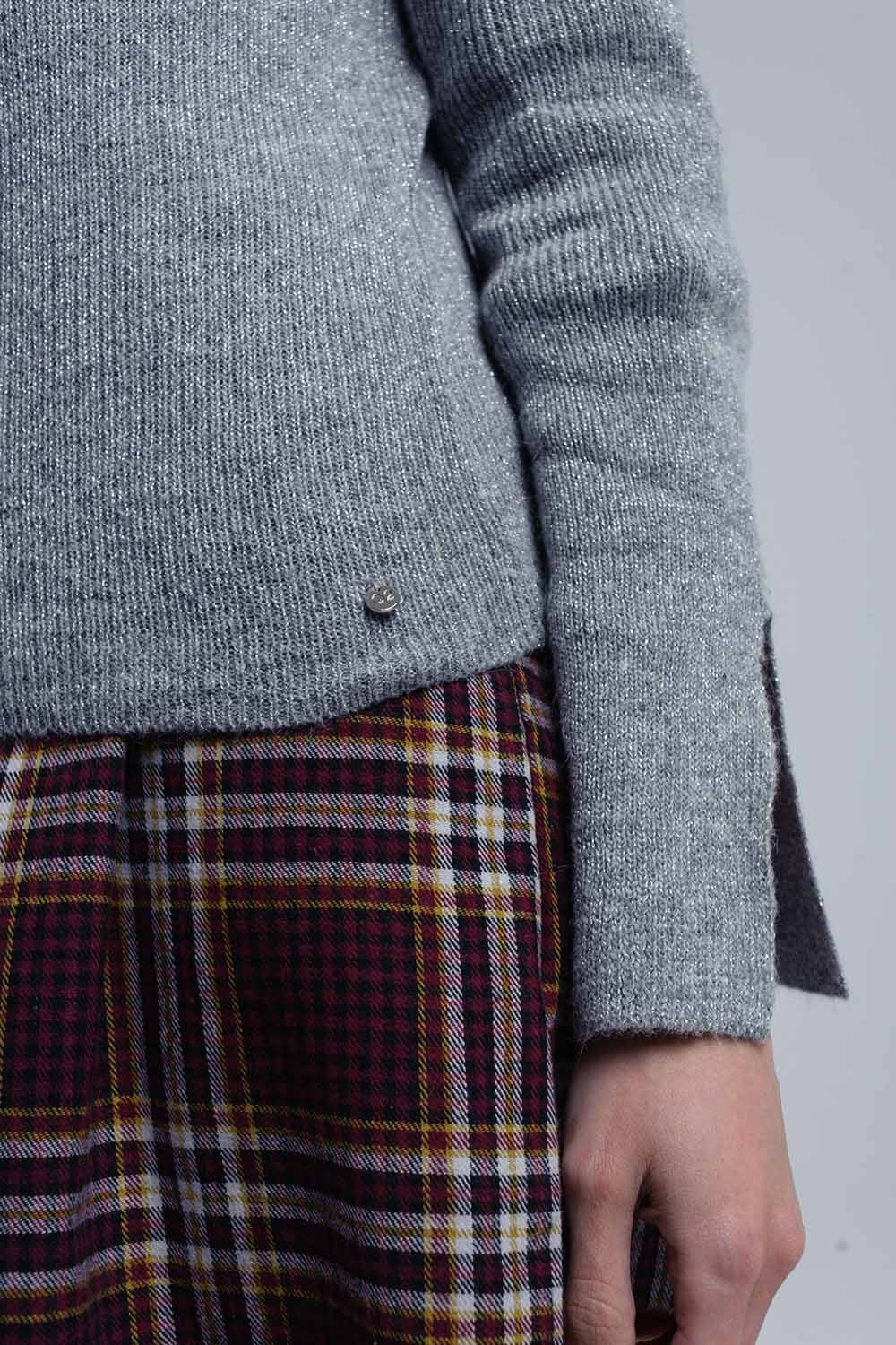 Grijze glanzende trui