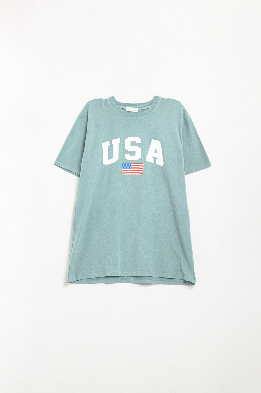 Green loose long t-shirt with USA logo