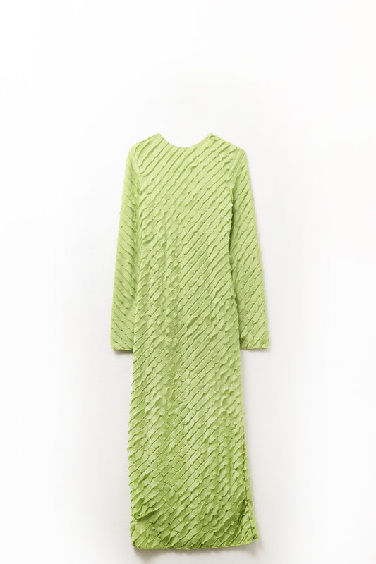 Q2 Green Maxi Dress With Bias mini Ruffle Design