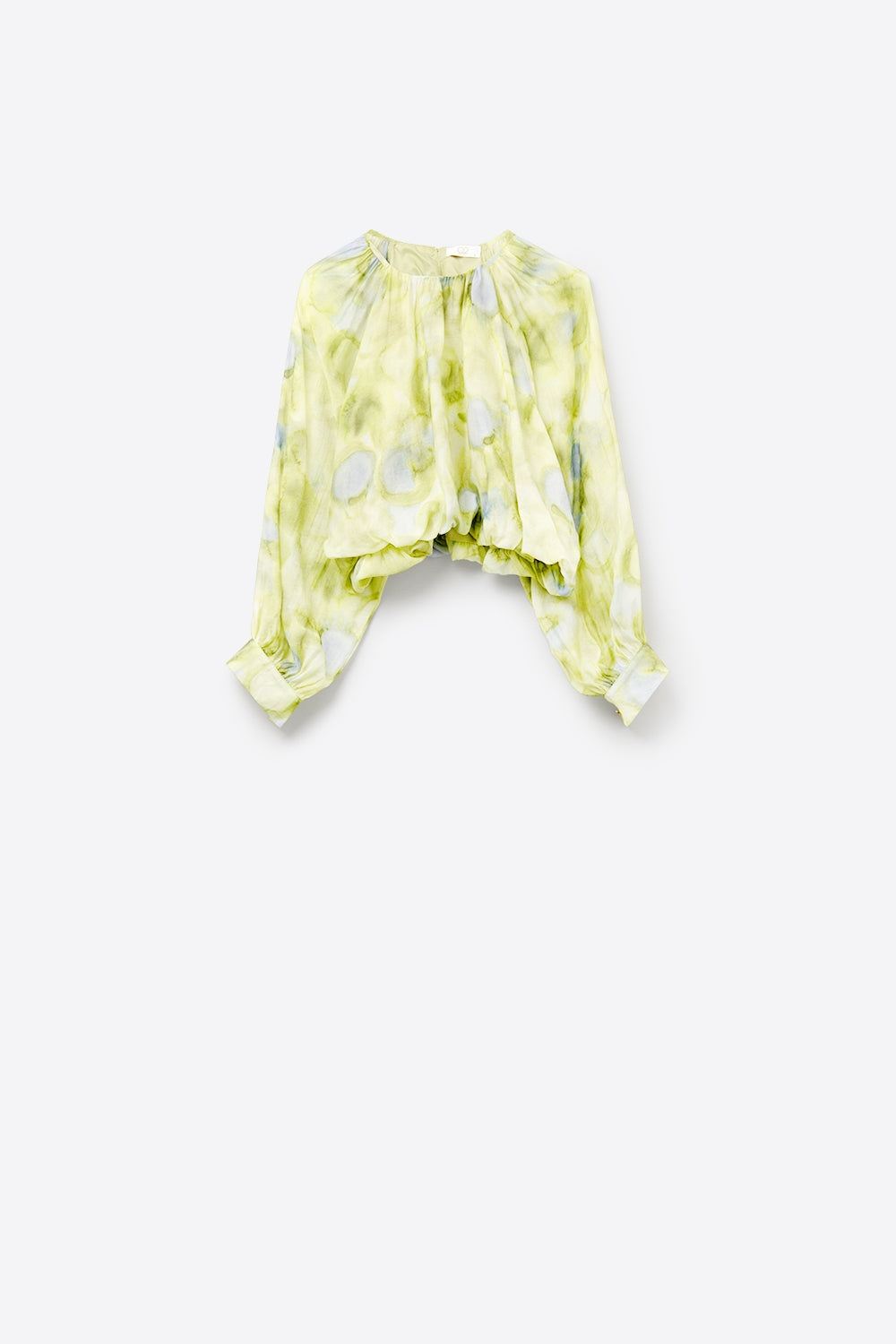 green printed chiffon blouse with balloon sleeves