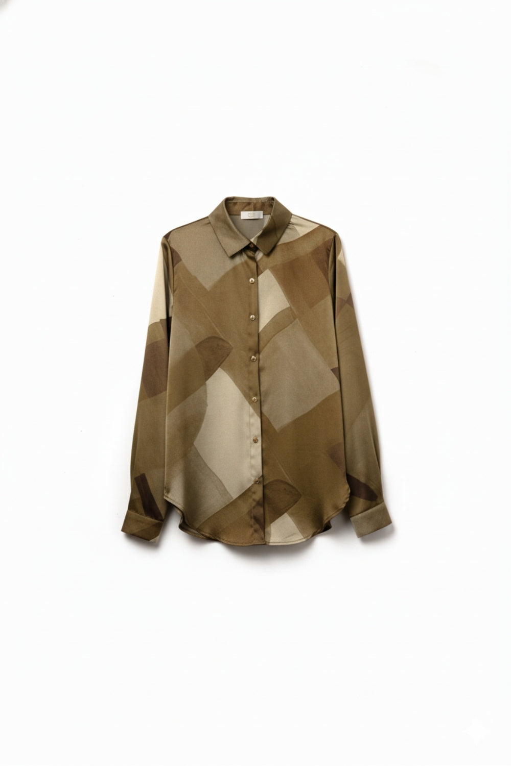 Green satin shirt with geometric print