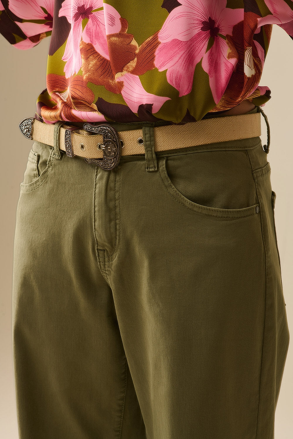 Green Straight Pants wide leg