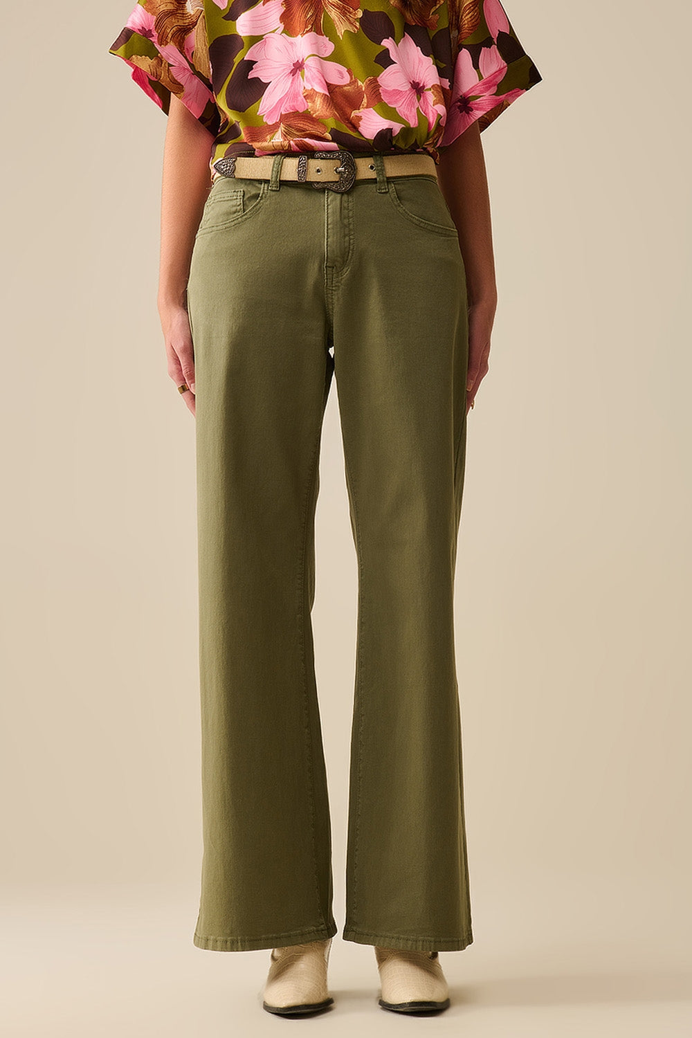 Q2 Green Straight Pants wide leg
