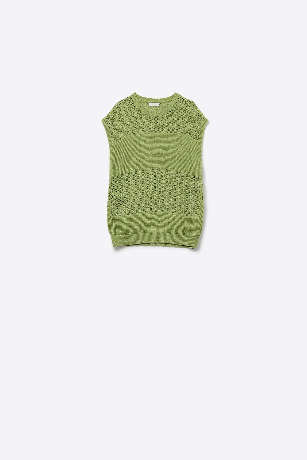 Q2 Green sweater with soft open knit and dropped sleeves